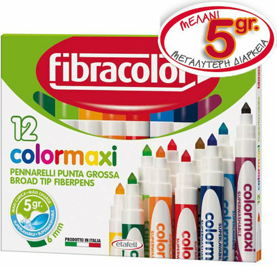 Fibracolor Colormaxi Μαρκαδόροι Ζωγραφικής 6mm Χονδροί, Πλενόμενοι Σετ 12 χρώματα