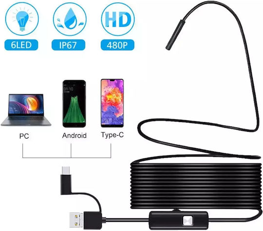Endoskopkamera für Mobilgeräte mit Auflösung 640x480 Pixel und Kabel 5m