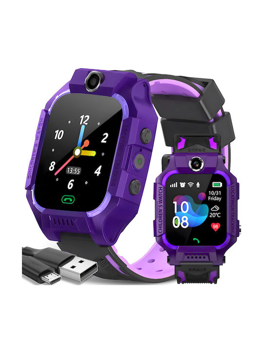 Smartwatch pentru copii cu GPS și curea din cauciuc/plastic Violet