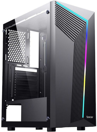 Spacer Warrior Геймърско бюро Midi Tower Компютърна кутия с RGB осветление Черен