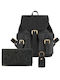Set Leder Damentasche Rucksack Schwarz