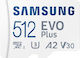 Samsung Evo Plus microSDXC 512GB Klasse 10 U3 V30 UHS-I mit Adapter