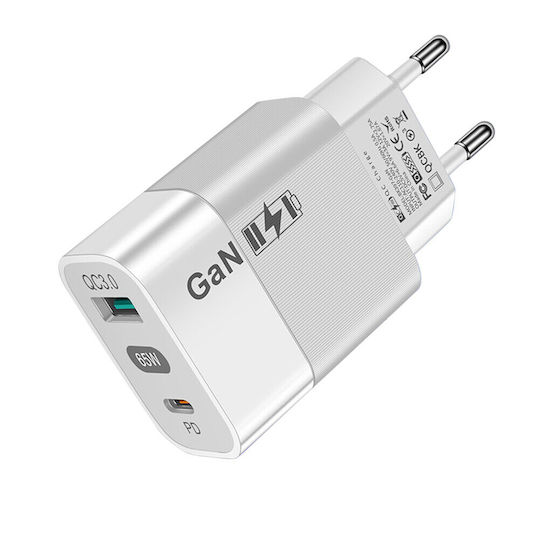 Techsuit Ladegerät ohne Kabel mit USB-A Anschluss und USB-C Anschluss 65W Stromlieferung / Schnellaufladung 3.0 Weißs (CHPD131)