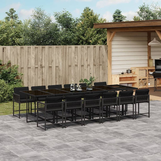 Set Sala De Mese Pentru Exterior 13 Piese Negru Cu Perne