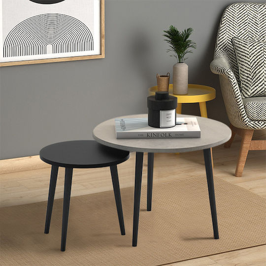 Rund Couchtisch Roma Holz Gray 2Stück B60xT60xH46cm