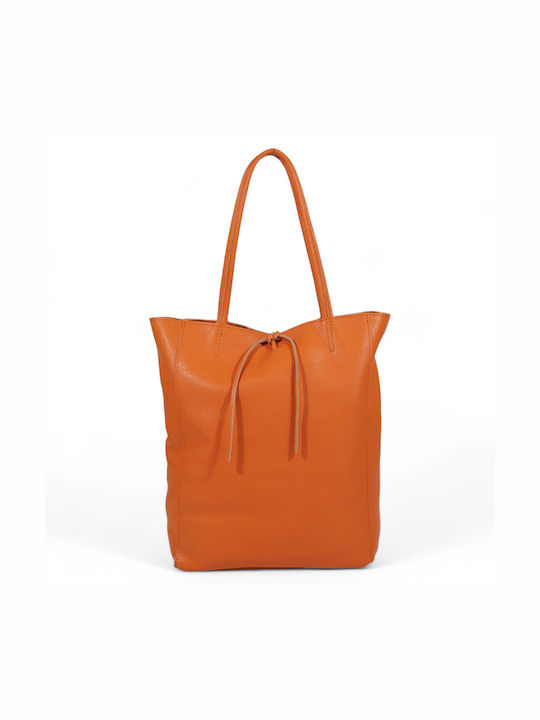 Passaggio Leather Τσάντα Shopper Ώμου Γνήσιο Δέρμα Handmade In Italy Πορτοκαλί