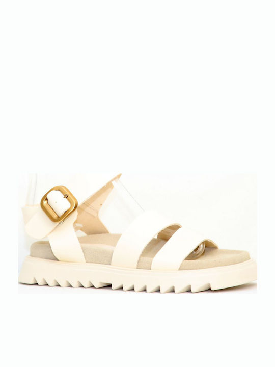 Mille Luci Leather Women's Flat Sandals in Whit...