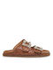 Exe Leather Women's Flat Sandals in Tabac Brown Color