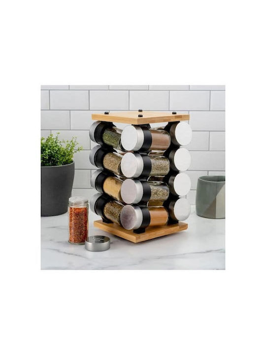 Glass Tabletop Rotating Spice Rack Silver 16pcs