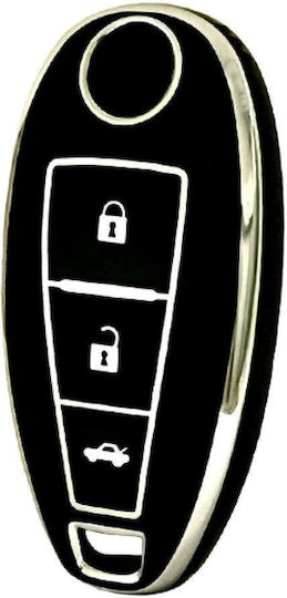 Car Key Cover Case made of with 3 Buttons for Suzuki in Black Color