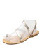 Leder Flache Sandalen für Damen Gladiator in Gold Farbe