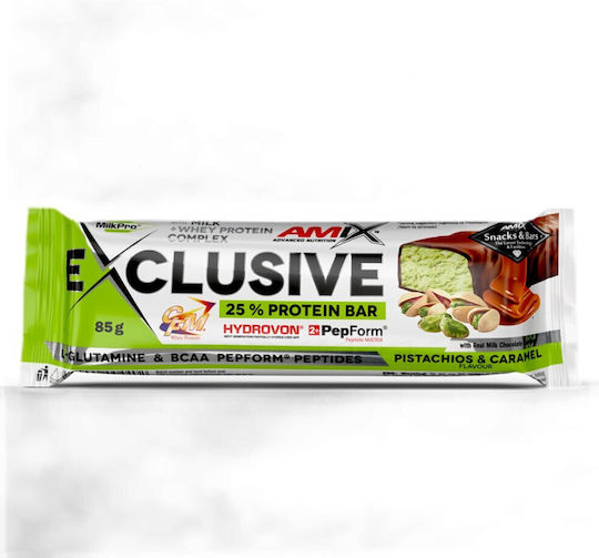 Amix Exclusive Μπάρα με 25% Πρωτεΐνη & Γεύση Φιστίκια Με Καραμέλα 85gr