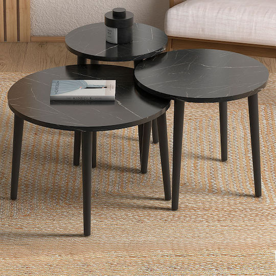 Rundes Zentrales Kaffeetisch Roma Holz Schwarz Effekt Marmor 3 Stück M60xB60xH46cm
