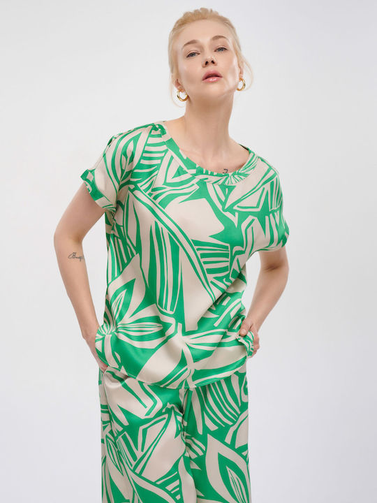 Emme Marella Women's Blouse Short Sleeve Beige-green