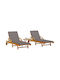 Deckchair Wooden with Cushion & Wheels Brown with Table 2pcs 200x68cm.