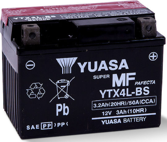 Yuasa Inchis Baterie Motocicleta YTX4L-BS 50A cu Capacitatea 3.2Ah