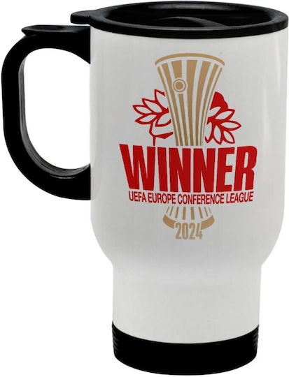 Koupakoupa Europa Conference League Winner Ποτήρι Θερμός Ανοξείδωτο 450ml Λευκή με Λαβή και Καλαμάκι