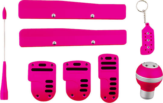 Autoline Tunning Kit Σετ Πεταλιέρες & Λεβιές Αυτοκινήτου Universal Ροζ 5τμχ