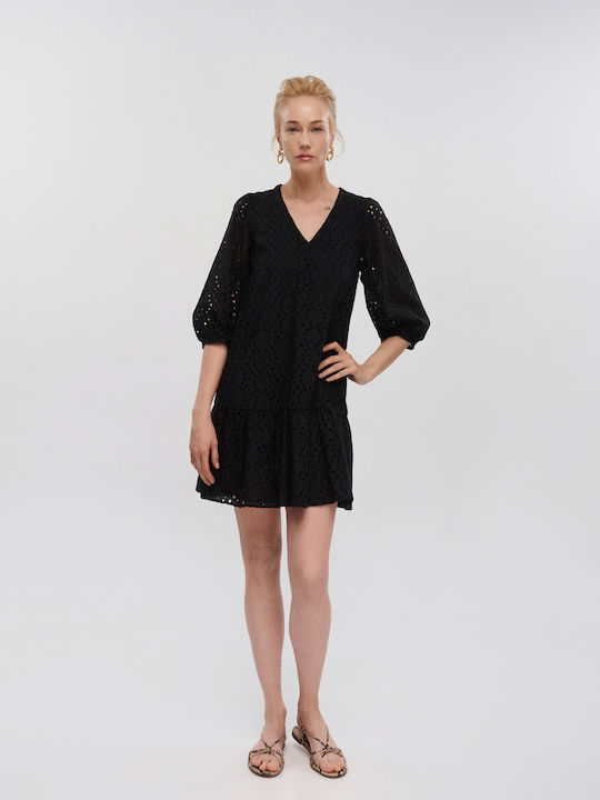 Emme Marella Dress with Ruffle Black