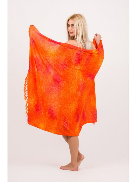 Pareo with Print with Print and Fringes Orange