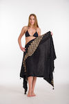 Pareo Beach Towel with Gold Embroidery Black 2210-10