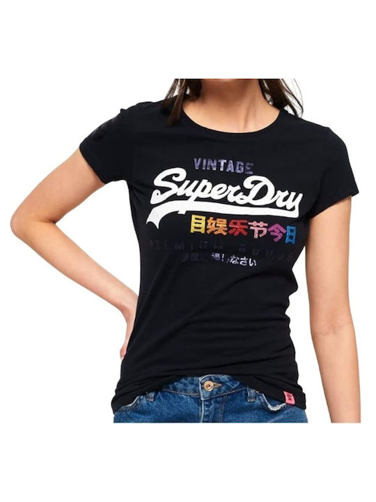 Superdry Goods Rhinestone Γυναικείο T-shirt Μαύρο