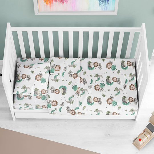 Dimcol Bebe Lion Бебешки Чаршаф За Количка Памук с ластик Зелен Зелен 70x140бр