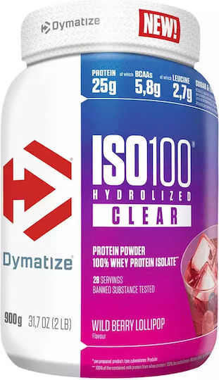 Dymatize ISO 100 Hydrolyzed Clear Protein Molke Glutenfrei mit Geschmack Wild Berry Lollipop 900gr