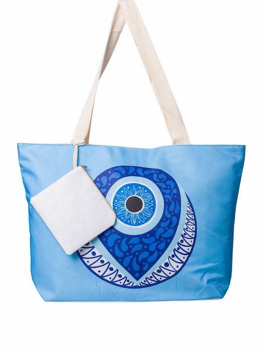 Beach Bag made of Canvas with Wallet with design Eye Blue