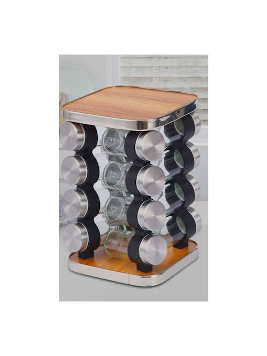 Glass Tabletop Rotating Spice Rack Brown 16pcs