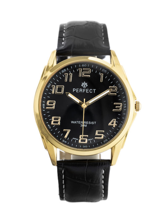 Perfect Herrenuhr 34mm Batterie mit Schwarz Lederarmband