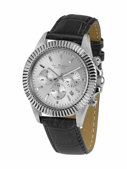 Jacques Lemans Herrenuhr Batterie mit Schwarz Lederarmband