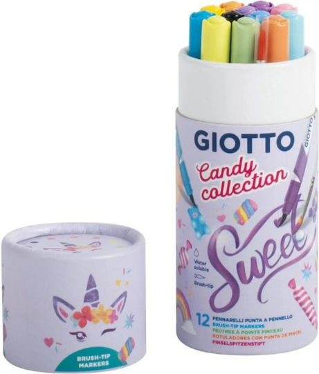 Giotto Candy Collection Drawing Markers Turbo Soft Brush 12 Colors 427700