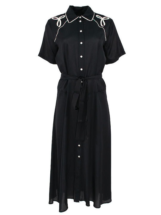 Pinko Midi Shirt Dress Dress Satin Black