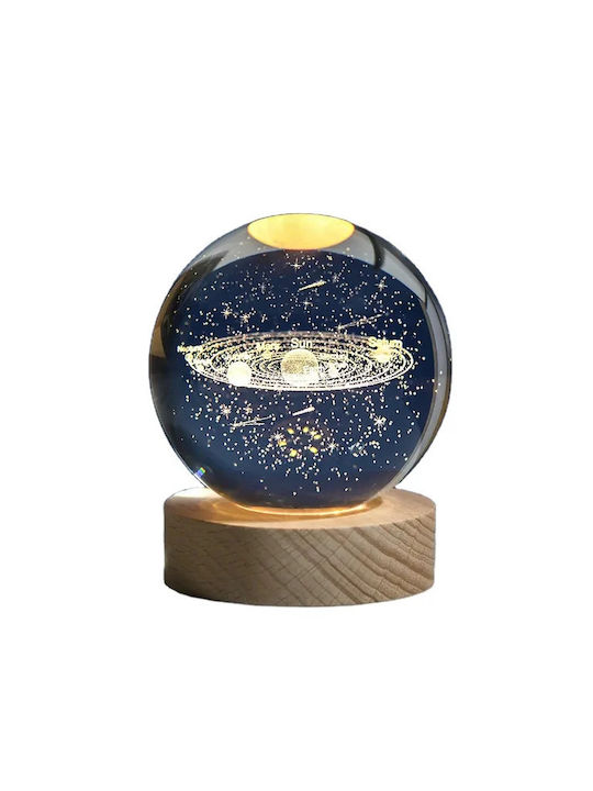 Globe 8cm Decorative Crystal Ball Lighting Wooden Base Solar System Led Usb