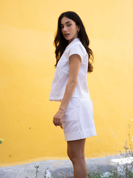 Ezzea Women's Short Sleeve Shirt White