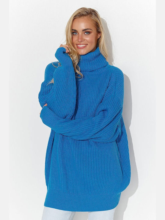 Makadamia Damen Langarm Pullover Rollkragen Blau