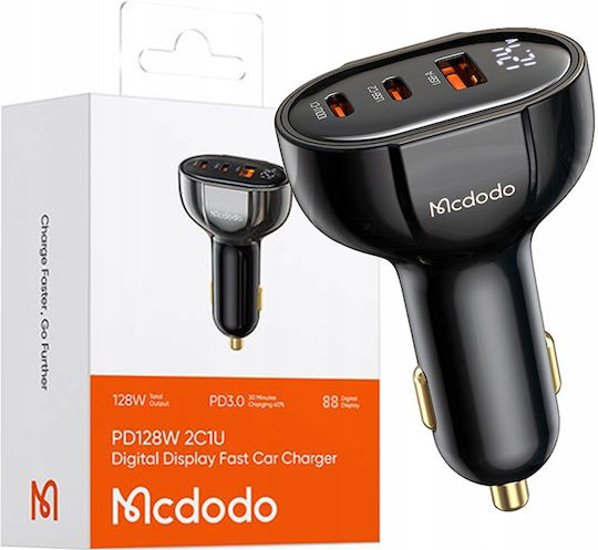 Mcdodo Încărcător Auto Cu Mufă De Brichetă 128W Cu Porturi 3xUSB-A Culoare Neagră