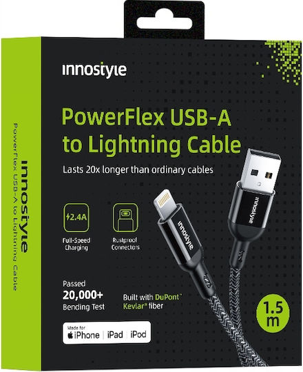 Innostyle USB-A to Lightning Cable Μαύρο 2m (IAL150ALBLK)