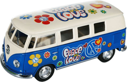 Μινιατούρα Μεταλλικό Αυτοκίνητο Vw Flower Power Bus Φως Ήχο Μπλε Λευκό