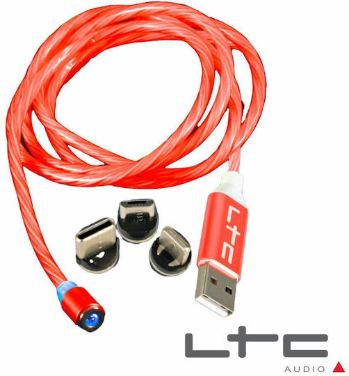 LTC Audio LED USB to Lightning / Type-C / micro USB Cable Μπλε 1m