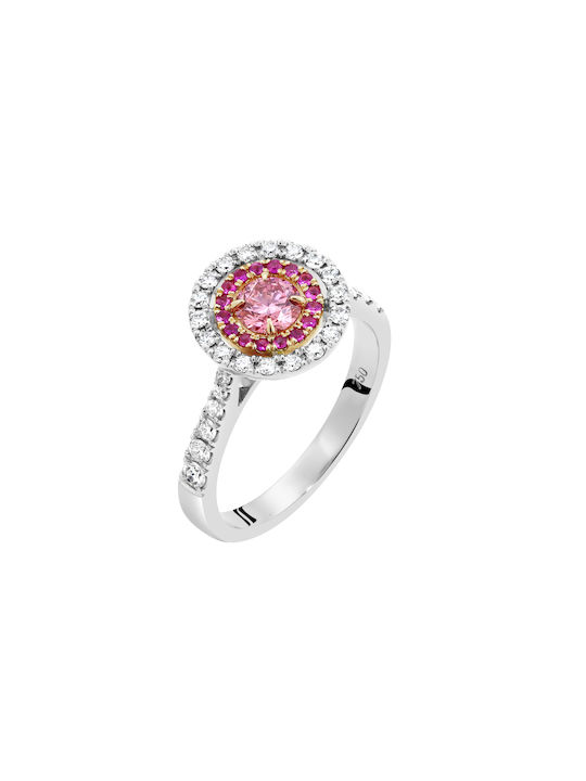 White Gold K18 Ring with Pink Diamond & Pink Sapphires P-68421 White Gold K18