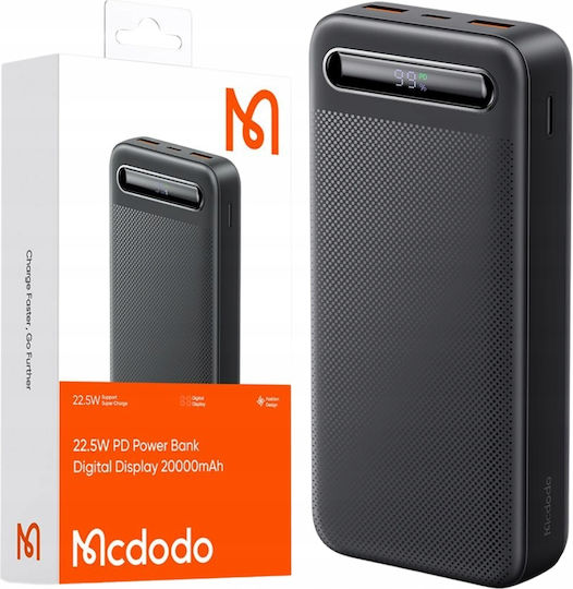 Mcdodo MC-3891 Power Bank 20000mAh 22.5W με 2 Θύρες USB-A και Θύρα USB-C Power Delivery Μαύρο