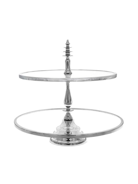 Iliadis Glass Dessert Tower Stand with 2 Tiers Silver Ø40cmxY38cm 38x35x38cm
