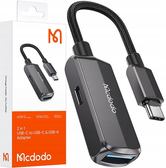 Mcdodo Μετατροπέας USB-C male σε USB-A / USB-C female Γκρι 1τμχ CA-2830