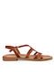 Envie Shoes Leather Women's Flat Sandals in Brown Color