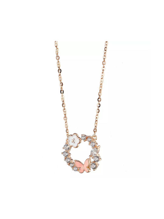 Oxzen Necklace with design Butterfly from Rose Gold Plated Silver