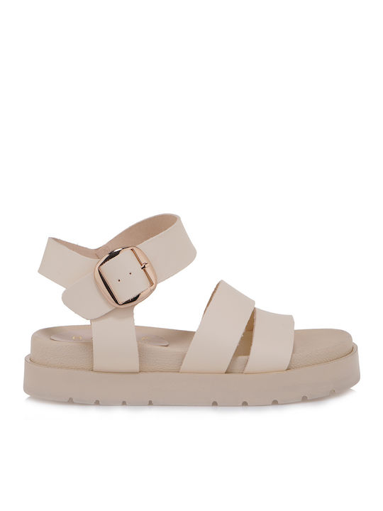 Kalista Leder Damen Flache Sandalen in Beige Farbe