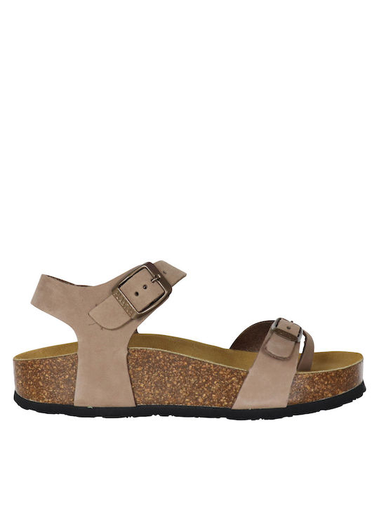 Plakton Leather Women's Flat Sandals Anatomic in Brown Color