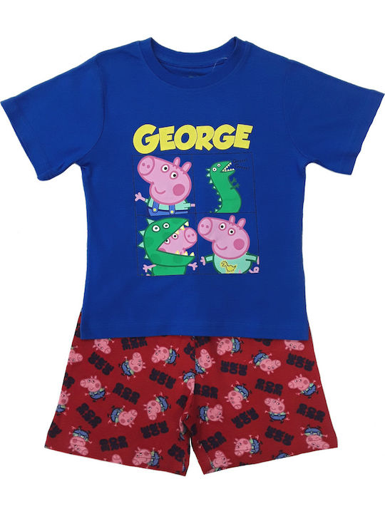 Peppa Pig Παιδική Πιτζάμα Καλοκαιρινή Βαμβακερή Blue Red George